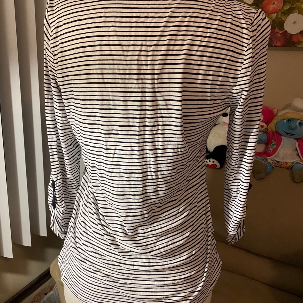 Ann Taylor Navy Blue White stripes/silver buttons - Picture 4 of 8